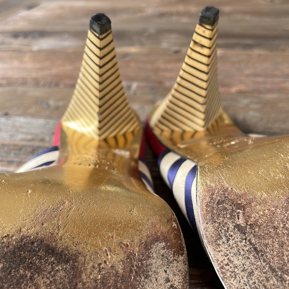 Fendi striped canvas and red suede heeled sandal Size 40 w/COA - Picture 10 of 11